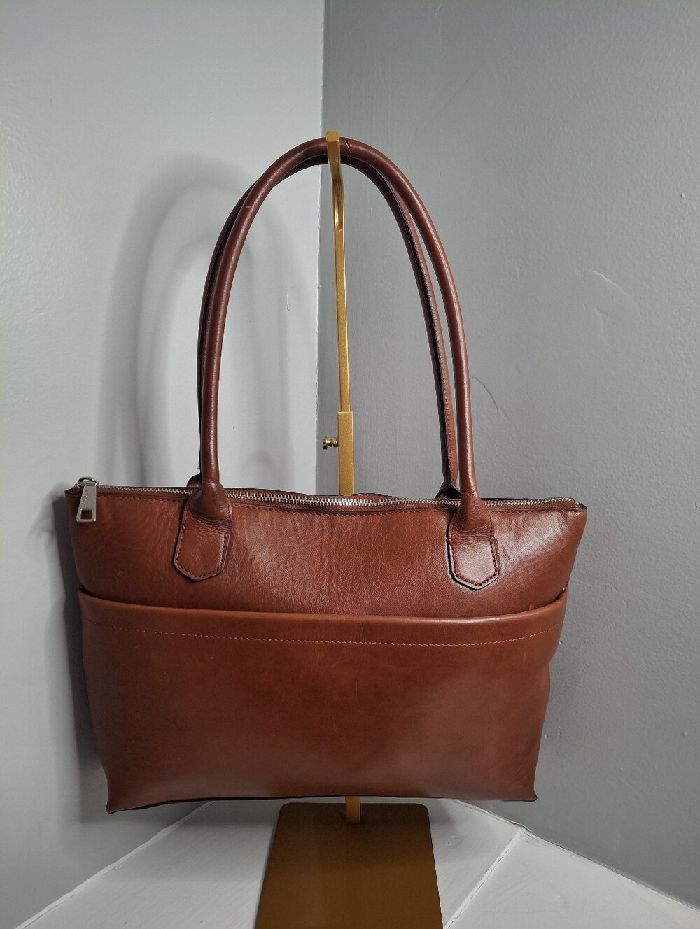 HOBO International British Brown Leather Shoulder Tote Bag Vintage Y2K - Picture 2 of 7